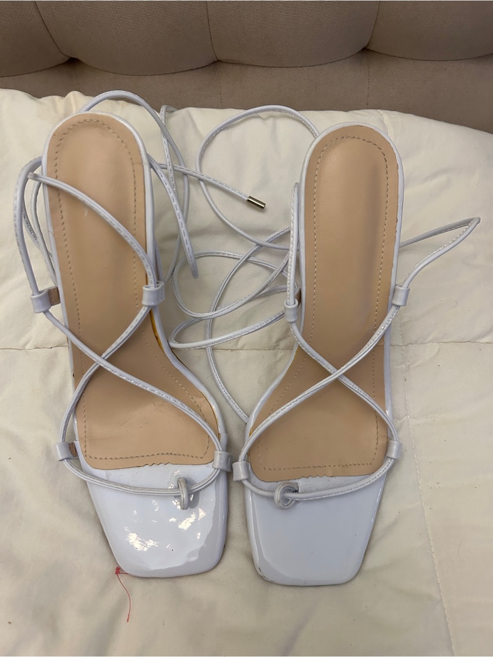 Women’s White Lace-Up Square-Toe Heeled Sandals